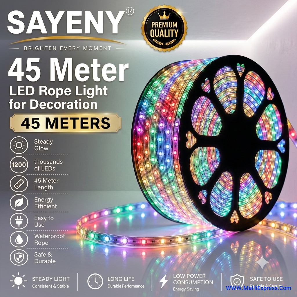 Sayeny 45 Meter LED Rope Light for Decoration – Waterproof SMD Cove Light for Ceiling, Home Décor, LED Pipe Light for Diwali, Festival, Indoor & Outdoor Use (Multicolor)