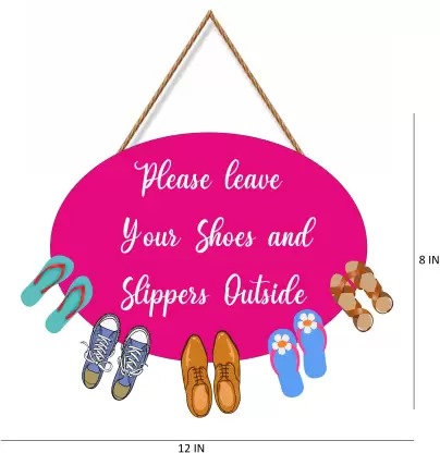 Ocean Garnature Please Leave Your Shoes And Sliiper Outside Wooden Shoes Hanging for Home door  (21 cm X 31 cm, Pink)