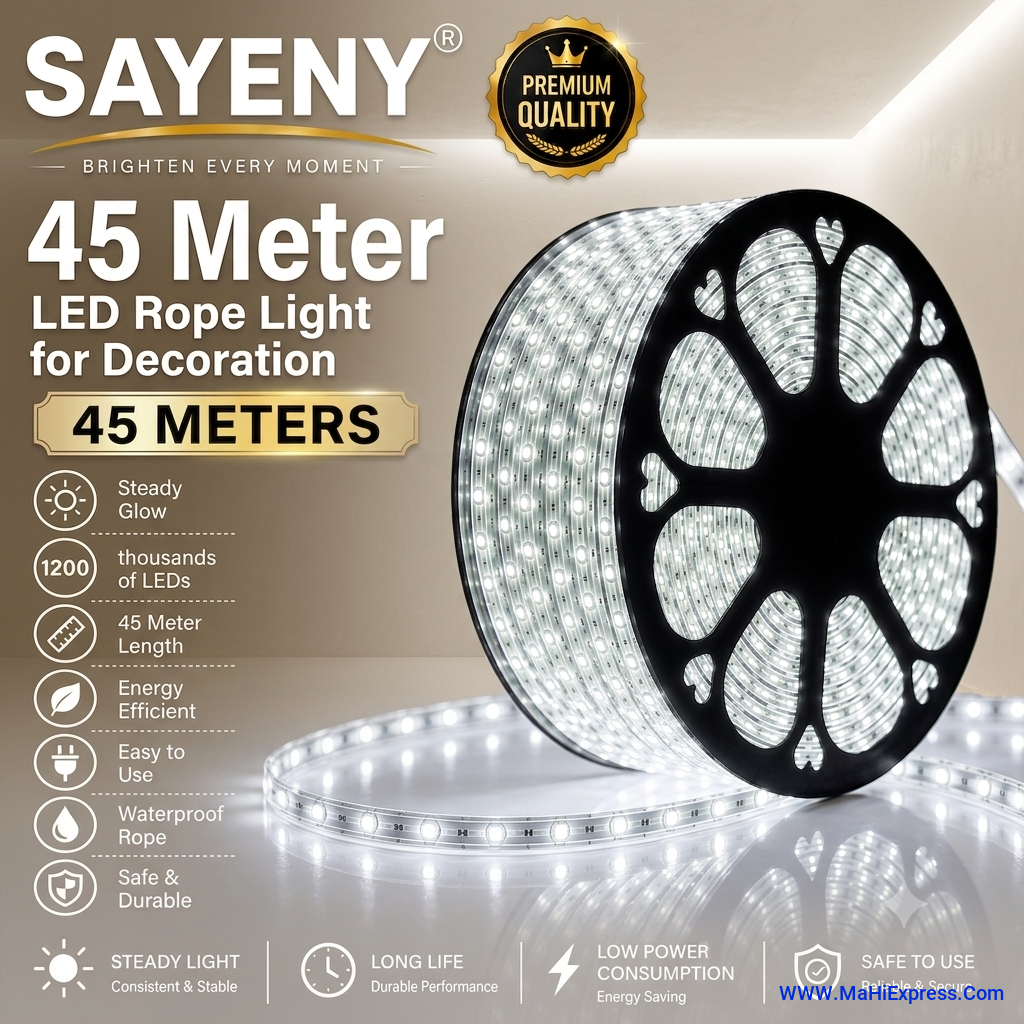 Sayeny 45 Meter LED Rope Light for Decoration – Waterproof SMD Cove Light for Ceiling, Home Décor, LED Pipe Light for Diwali, Festival, Indoor & Outdoor Use (White)