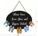 Ocean Garnature Please Leave Your Shoes And Sliiper Outside Wooden Shoes Hanging for Home door  (21 cm X 31 cm, Black)