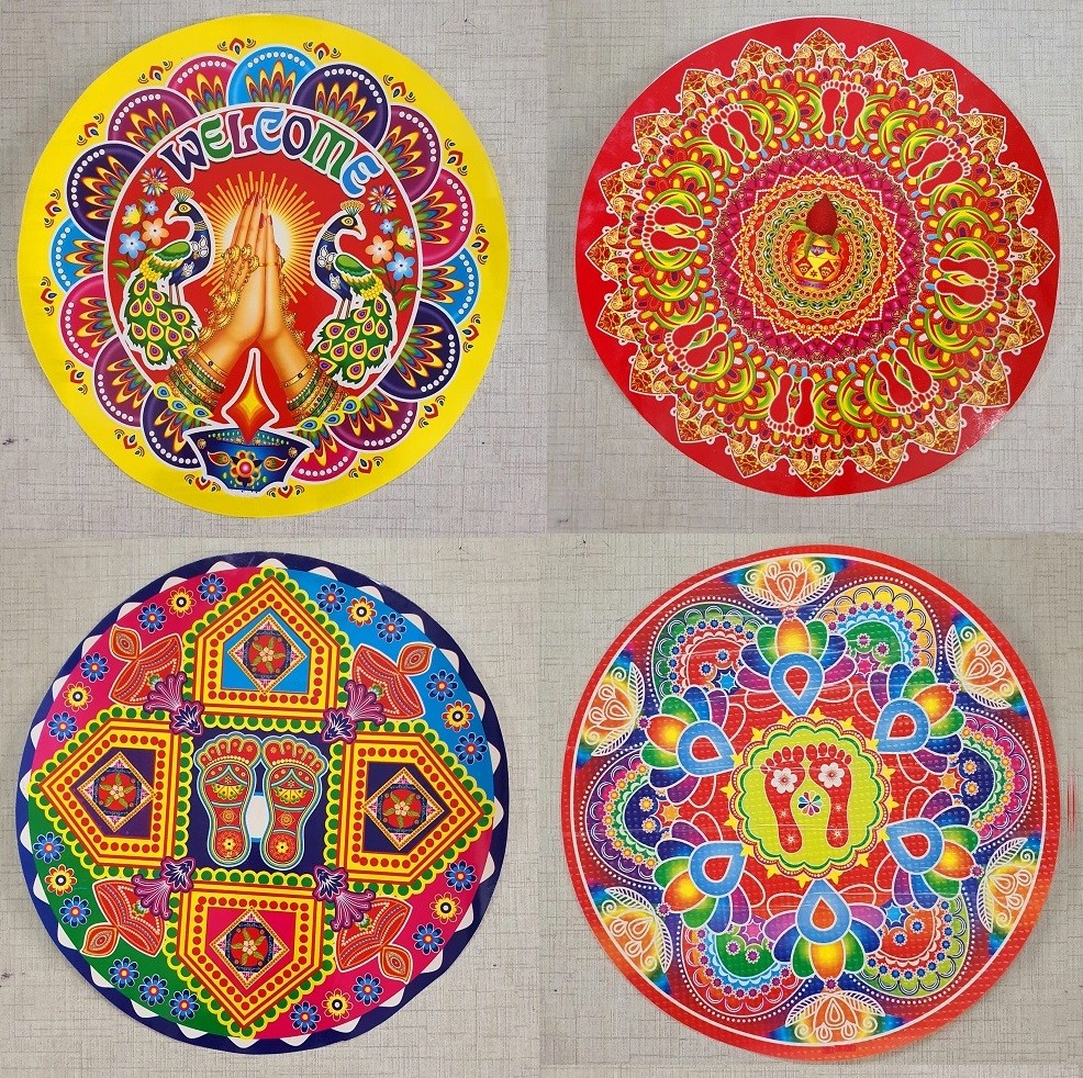 Ocean Garniture 10 Inch Colorful Rangoli Sticker Set for Diwali Decoration Self Adhesive Sticker  (Pack of 4)