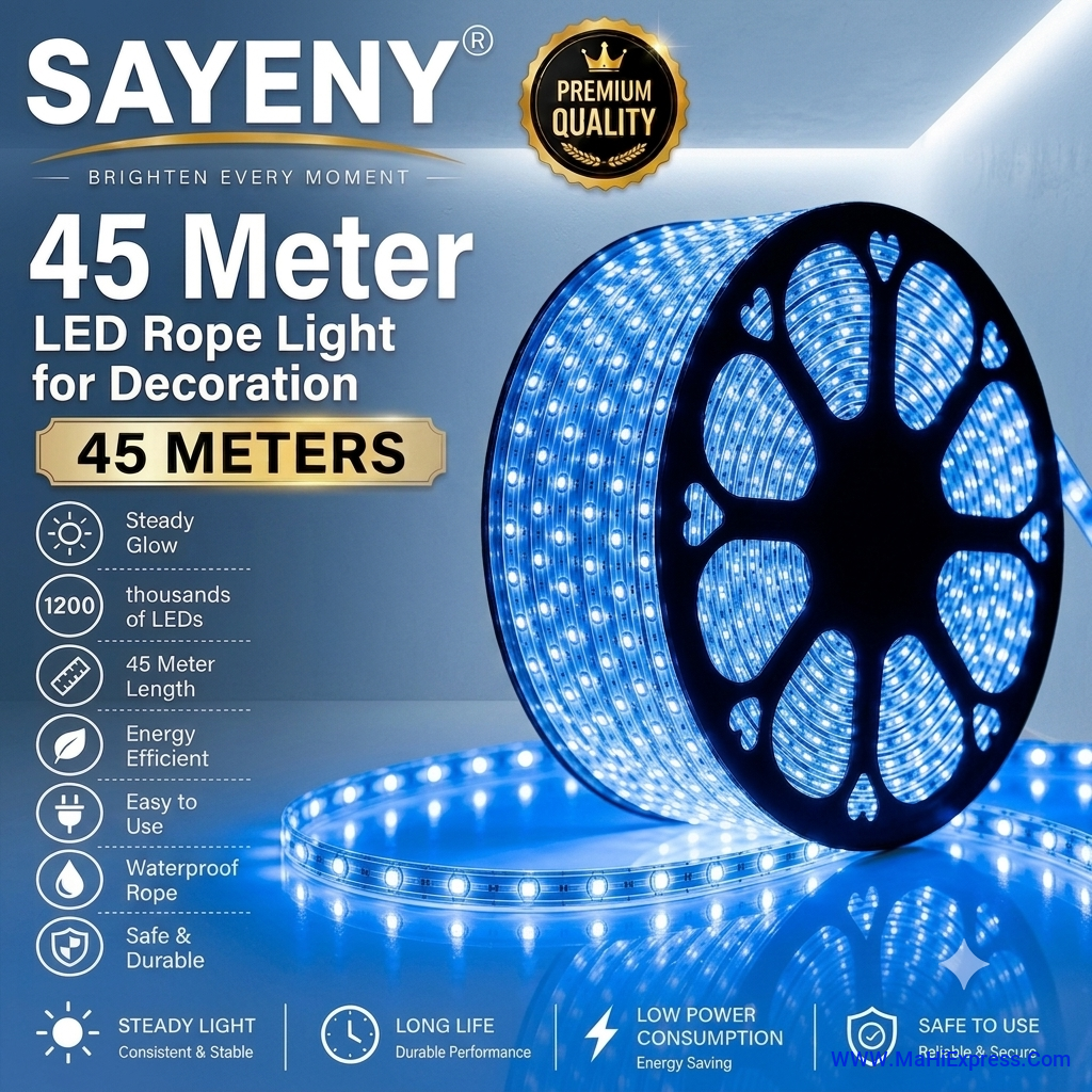 Sayeny 45 Meter LED Rope Light for Decoration – Waterproof SMD Cove Light for Ceiling, Home Décor, LED Pipe Light for Diwali, Festival, Indoor & Outdoor Use (Blue)