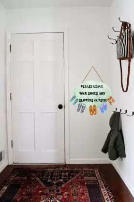 Ocean GarnaturePlease Leave Your Shoes And Sliiper Outside Wooden Shoes Hanging for Home door  (21 cm X 31 cm, Green)