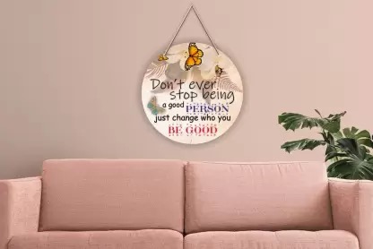 Ocean Garnature Dont ever Positive Quote Decorative Wooden Wall Hanger for Home Decor Office  (6 inch X 11 inch, Cream)