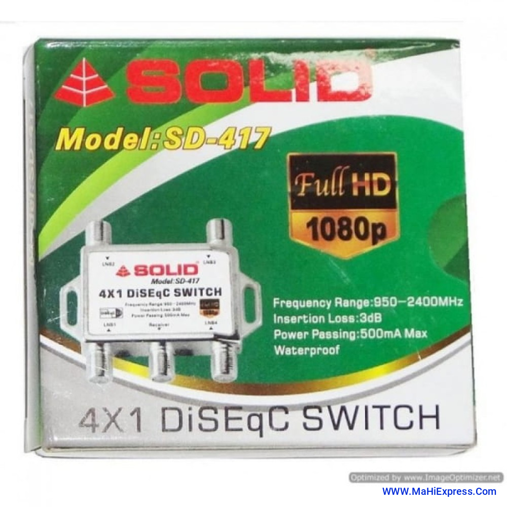 Solid SD-417 4 in 1 DiSEqC 2.0 Full HD LNB Satellite Multi-Switch (Silver)