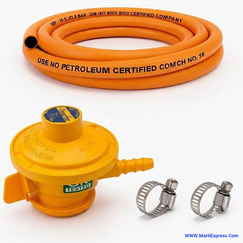 OHG Bharat Gas Steel Reinforced LPG Gas Hose Pipe+Regulator+2pcs Clip lpg suraksha hose pipe 1.5 meter Hose Pipe (1.5 m)