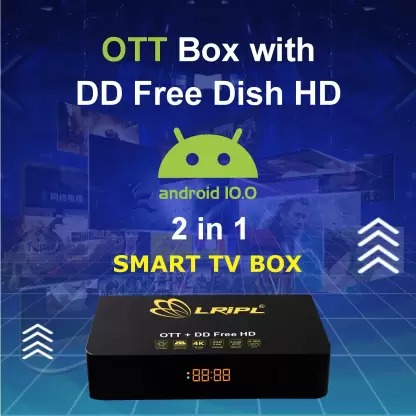 LRIPL 2-in-1 Smart Hybrid TV Box with DD Free Dish HD (OTT+DVB S2) 2GB RAM,32GB ROM Media Streaming Device (Cash on Delivery -COD) (Black)