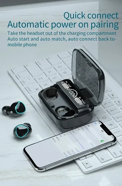 TWS M10 Bluetooth Earbuds with LED Display Charging Case | Bluetooth 5.1 Stereo Built-in Mic | IPX7 Waterproof Bluetooth Headset | Deep Bass in-Ear Headphone (Black, True Wireless)