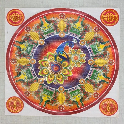 Ocean Garniture 14 Inch Peacock Designer Rangoli Self Adhesive Sticker  (Pack of 1)