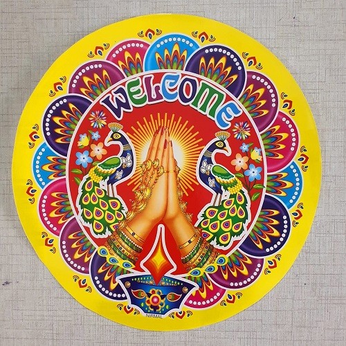 Ocean Garniture 10 Inch Colorful (Welcome) Rangoli Sticker Set for Home Decoration Self Adhesive Sticker  (Pack of 1)