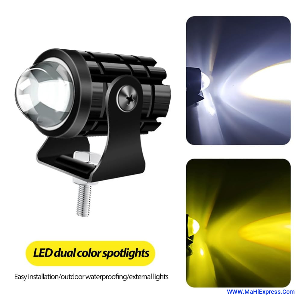 Sayeny Universal Fog Light Lamp Projector Mini driving Lens Spotlight Led for Motorcycle Headlight White and yellow set of 2