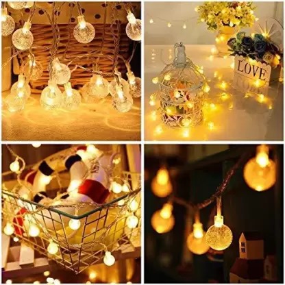 Sayeny 16 Led Crystal Bubble Ball String Fairy Lights For Decortaion Diwali Christmas Xmas Light For Diwali Home Decorations Lighting (Warm White, 3 Meter)