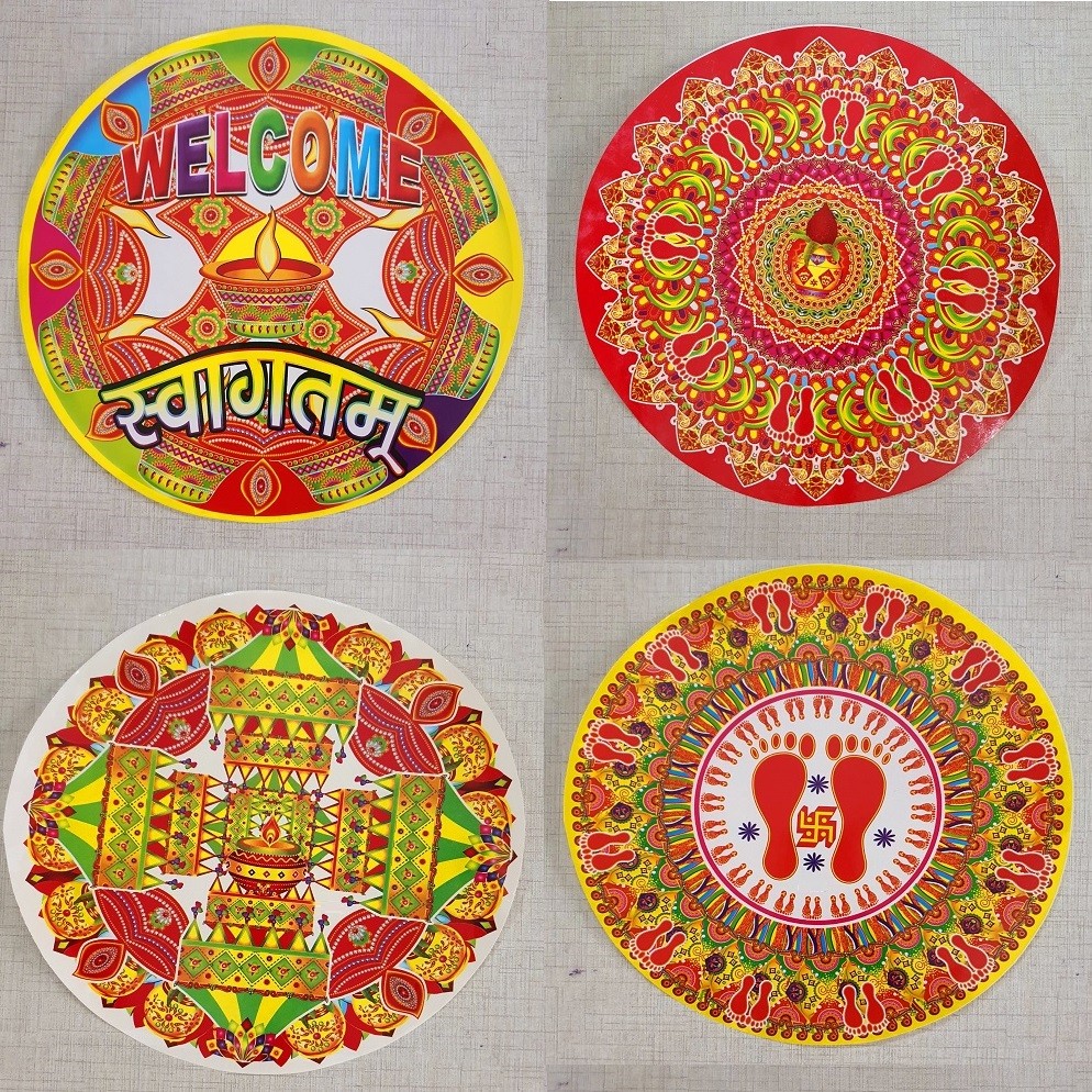 Ocean Garniture 10 Inch Colorful Rangoli Sticker Set for Diwali Decoration Self Adhesive Sticker  (Pack of 4)